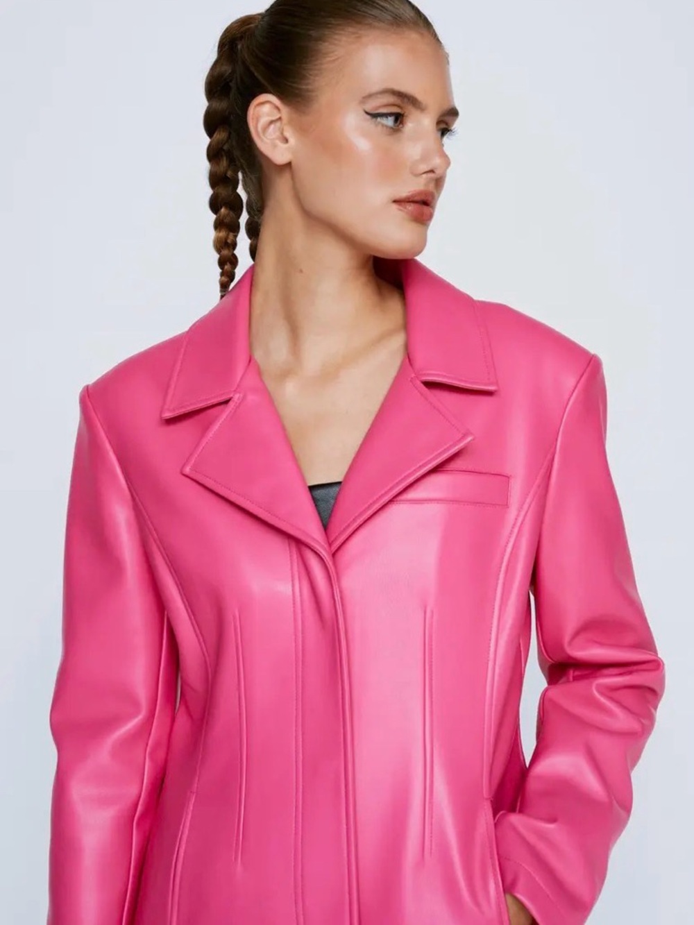 Nasty Gal Hot Pink Faux Leather Trench Coat